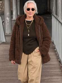 Women's Faux Fur Hooded Pocket Coat - Perfect Choice For Autumn/Winter - Brown - View 1