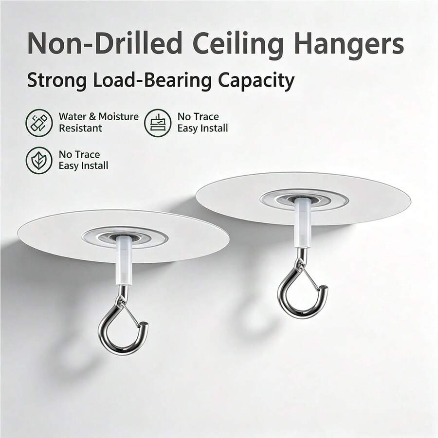 2pcs Strong Adhesive Ceiling Hooks - Easy To Install, No Drilling, Suitable For Hanging Lights, Plants And Decorations - Multicolor - View 1