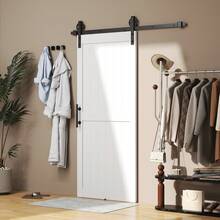 HOMCOM 36"X84" Sliding Barn Door With 6FT Sliding Door Hardware Kit & Industrial Handle, Upgraded Rollers, Floor Guide, Waterproof Plastic Surface, Pre-Drilled Easy Assembly, White - A - View 9