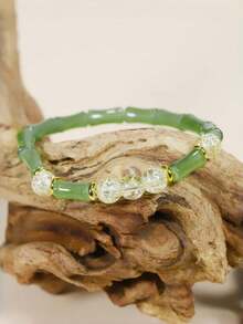 1pc Chinese Style Green Bamboo Joint Lucky Bracelet, Prosperity & Success Festival Gift, Women's Fortune Bracelet - Multicolor - View 2