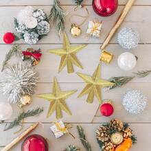1pc, Glitter Golden Star Christmas Tree Topper, Festive Indoor Holiday Decoration With Sparkling Metallic Design For Christmas Trees, Holiday Decor For Home & Xmas Tree - Multicolor - View 6