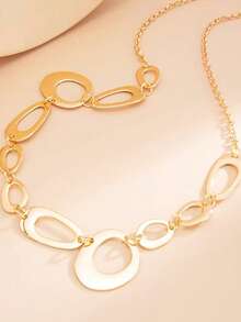 1pc Women's Gold-Tone Zinc Alloy Bohemian Vintage Style Asymmetrical Circle Patchwork Chain Waist Belt With Clasp, Unique Niche Design - Gold - View 3