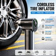 Kompresor Udara Genggam 150 PSI untuk Mobil, Pompa Ban, Pompa Udara Mobil. Dilengkapi Lampu LED dan Fungsi Mati Otomatis; Ditenagai oleh Baterai 7.4V 2000MAH. Cocok untuk Mobil, Sepeda, - Hitam - View 2