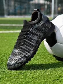 1 Pair Unisex Adult & Youth Student TF Short Stud Soccer Cleats For Competition And Training, Professional American Football Shoes For Outdoor Natural Grass And Soft Turf - Black - View 3