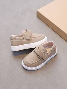 1 đôi giày thể thao sneaker casual thoải mái cho bé trai và bé gái, thiết kế dán xé, đa năng - Màu Khaki - Xem 4