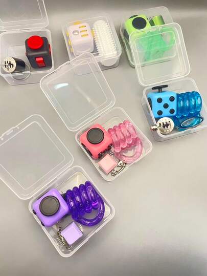1 Set New Stress Relief Toy Kit, Includes Multi-Function Dice, Twist Toy And Clicker, Transparent Box Packaging Easy To Carry, Suitable For Travel Stress Relief, Gift