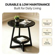 Two‑Tier Round Side End Table, Waterproof Easy‑To‑Clean Tabletop, Sturdy Geometric Metal Frame, Modern Decorative Furniture For Living Room, Bedroom And Small‑Spaces - Off-white - View 9