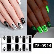 10pcs New Halloween Glow-In-The-Dark Nail Stickers, Dark Skull Ghost Pumpkin Nail Art Decals, DIY Party Manicure Decoration - Multicolor - View 12