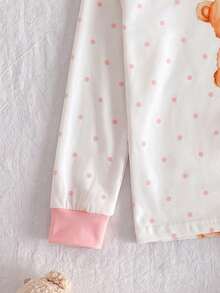 Girls 2 Pieces Bear Print Long Sleeve Pajama Set,Soft Pink Bow Polka Dot Crew Neck Top+Elastic Pants,Breathable Cute Loungewear Wear For Little Girls - White - View 7