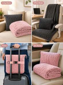 Travel Blanket & Pillow Set, Knitted Texture Portable Nap Blanket, All-In-One Travel Blanket, Suitable For Living Room, Bedroom, Office, Travel, Autumn/Winter, Christmas Home Decor Gift Set, Perfect For Car And Flight Travel, Car Essential - A - View 8