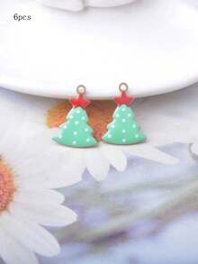 6pcs Christmas Tree Charms, Copper Oil Drip, Double-Sided Enamel, Colorful, Small Pendant For Bracelet, Bag, Earring, Necklace, Jewelry DIY Making Decoration - Christmas - View 18