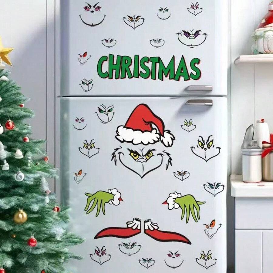 The Grinch 1 lembar Stiker Dinding Natal Bergambar Monster Hijau Perekat PVC, Stiker Dekorasi Liburan, Cocok Untuk Berbagai Acara Seperti Bola Natal Dan Tas Hadiah, Stiker Dekoratif Ideal Untuk Rumah Dan Pesta. - MultiWarna - View 1