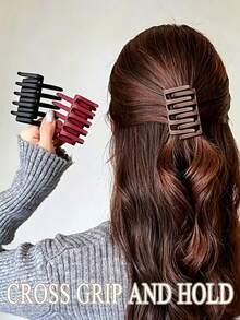 4pcs Cross Hair Clip Tools Half Braided Hair Clips Headband Women Hair Clips Slouchy Fixing Hair Clips Claw Hair Accessories - Multicolor - View 3