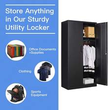 Metal Armoire Wardrobe Closet Cabinet, Clothes Storage Locker With Hanging Rod, Lockable Steel Garment Storage Organizer Furniture, Modern Industrial Decor, Black, 1 Piece - Black - View 5