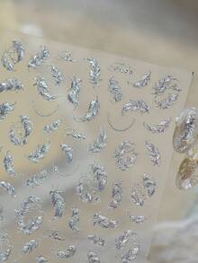 Luxurious Metal Texture Feather Nail Stickers New Vintage Exquisite Crystal Diamond Nail Stickers Self Adhesive Transfer Sliders For Nails DIY Manicure Accessories - Silver - View 3