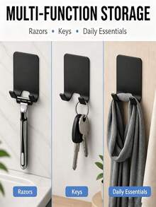 2pcs Self-Adhesive Razor Hooks, Drill-Free Wall Mount Razor Holder, Strong Adhesive Waterproof Hooks, Bathroom Shower Razor Storage Organizer Accessories - Multicolor - View 4