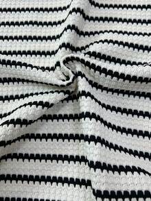 Casual Striped Textured Knit 2 Pieces Set, Round Neck Loose Top And Wide Leg Pants, Suitable For Casual, Vacation, Dating Wear - Black and White - View 8