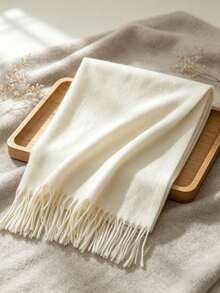 1pc Autumn/Winter Warm Solid Color Scarf, Minimalist Versatile Neck Warmer Shawl, Multiple Colors Available - White - View 3