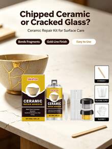 jakehoe Ceramic Repair Kit, Kintsugi Glue For Deep Bonding Of Broken Porcelain And Glass Cracks, Artistic Texture - A - View 2