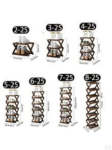 1pc Bamboo Minimalist No-Assembly Folding Shoe Rack, Entryway Storage Shelf, Multi-Layer Options, Suitable For Small Rooms And Student Dorms - Brown - View 2