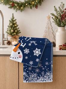 MEMNUN 2 Pcs Deep Blue Snowflake Winter Cartoon Snowman Printed Pattern Kitchen Towels Dish Cloths, Ultra-Fine Microfiber Polyester Material, Let It Snow Hello Winter Winter English Slogan Holiday Decorative Hand Towels Christmas Home Fabric Hanging Towels, Home Decor, Kitchen Decor, Christmas Decor, Suitable For Restaurant Kitchen, Holiday Decoration And Gift Giving, 40*60cm/45*70cm - Multicolor - View 5