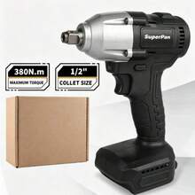 SuperPan Brushless Motor Impact Wrench 380N.M High Torque Lithium Battery Rechargeable 1/2" Square Drive Electric Wrench Tool For Automotive / Construction / Maintenance 3-In-1 Use, Battery And Power Adapter Not Included (Bare Tool) - Black - View 7