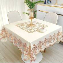 1pc Gold Foil Coffee Table Cloth, Waterproof, Oil-Proof, Heat-Resistant, No-Wash, Rectangular Dining Table, Home Living Room, European Style New - Gold - View 5