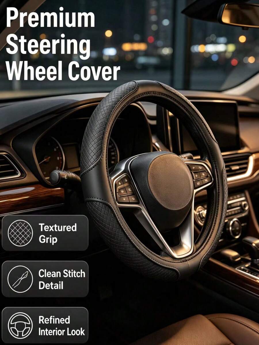 1PC Leather 3D Embossed Car Inner Ringless Steering Wheel Cover Comfortable Soft Suitable For 14.5-15INCH Car Accessories - Multicolor - View 1