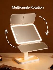 1pc LED Illuminated Makeup Mirror, 2x/3x Magnifying Tri-Fold Vanity Mirror, Rechargeable Touch Control Cosmetic Mirror With Base, Portable Bedroom Travel Makeup Mirror, Light, Makeup Highlight, Mirror, Mirror Light, Vanity Light, Facial Lighting, Mirror Lighting, Suitable For Daily Makeup On Vanity, 800mAh - 3-in-1 Makeup Mirror Light - View 7
