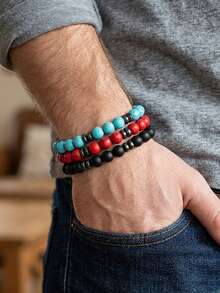 diffone 3/Pcs Set Handmade 8mm Stone Beads Bracelet Charms Round Yoga Meditation For Men Women Jewelry - Beaded Bracelet Set - View 6