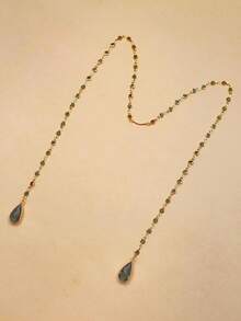 1pc Green Crystal Waterdrop Pendant Tassel Face Chain, Minimalist Design Facial Accessory For Women - Gold - View 3
