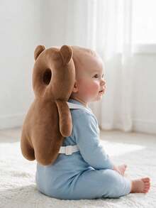 New Oversized Baby Head Protection Pillow & Cap, Anti-Collision Cartoon Cute Bear & Rabbit Design, Soft Plush Infant Head Guard Pillow, Adjustable Shoulder Strap Back Support Pad, Baby Learning To Walk Head Protection Pillow, Baby Walking Supplies, Infant Travel Gear, Head Protection Cap & Pad - Coffee Bear - View 9