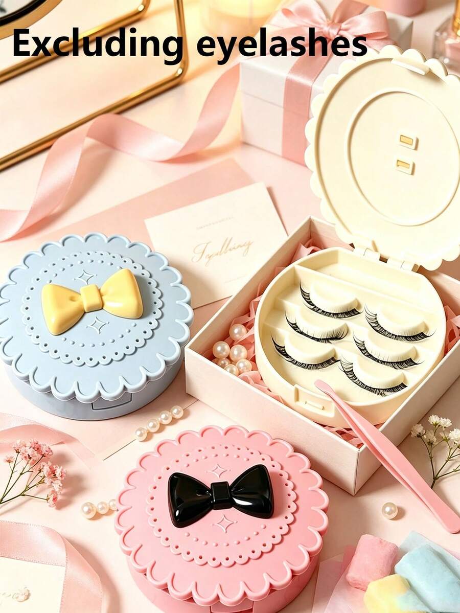 Cute Bow Design Eyelash Curler Box, This False Eyelash Storage Box Is Designed To Store And Protect Your False Eyelashes In A Neat And Organized Manner, Easy To Carry In Handbags, Makeup Bags, Travel Cases Or Bathroom Drawers. Suitable For Home Use, Travel, Parties, Work And Daily Makeup Scenarios. It Is An Excellent Addition To Your Makeup Tool Collection And A Thoughtful Gift For False Eyelash Lovers. (Eyelashes Not Included) - Multicolor - View 1
