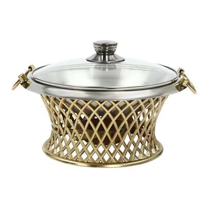 LYNICESHOP Round Chafing Dish Stainless Steel Chafer Roll Top Chafer For Catering Buffet Warmer Set Dinner Serving Buffet Warmer With Pans And Fuel Holders For Home And Restaurant Use (Style 16,Gold) Holiday Gift (US Stock) Faster Delivery