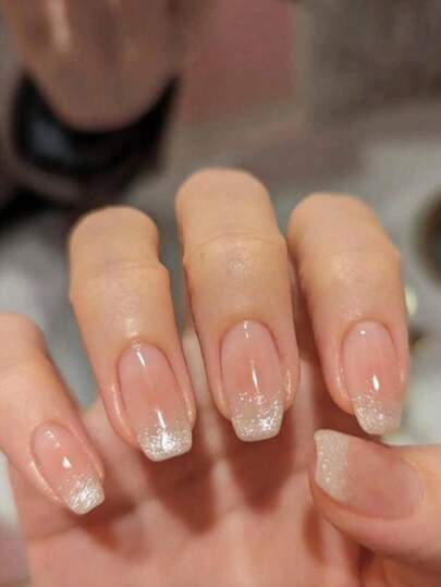 Cat Eye Press-On Nails, Medium Coffin Fake Nails, Glitter French Press-On Nails, Patterned, Glossy Full Cover, Acrylic Artificial Nails, For Women And Girls, Glue-On Nails, 24 Pcs Nail Supplies
