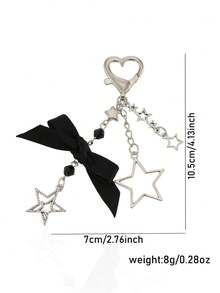 1pc Y2K Black Pink Bowknot Star Beaded Keychain, Cool Aesthetic Heart Clasp Bag Charm For Teen Girls Backpack Decor Gift - Multicolor - View 4