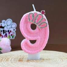 Pink Flock Texture Number Birthday Candle 0‑9, Rhinestone Crown Decor Digital Cake Topper Candle, Cute Princess‑Style Cake Decoration Candle For Girls Birthday Party Baby Shower Birthday Cake Decor Supplies - Multicolor - View 15