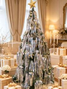 3000pcs Silver Christmas Tree Tinsel Foil Fringe Icicles- Christmas Tree Iridescent Tinsel Vintage Style Christmas Icicle Tinsel Strands Plastic Reflective Hanging Decorations For Christmas Tree, Window, Stair - Multicolor - View 7