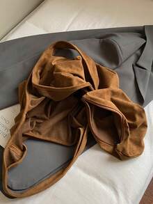 Women Shoulder Bag Hobo Bag Solid Color Fabric Soft Ruched Design Large Capacity Minimalist Style For Daily Work Shopping Ladies - Brown - View 5