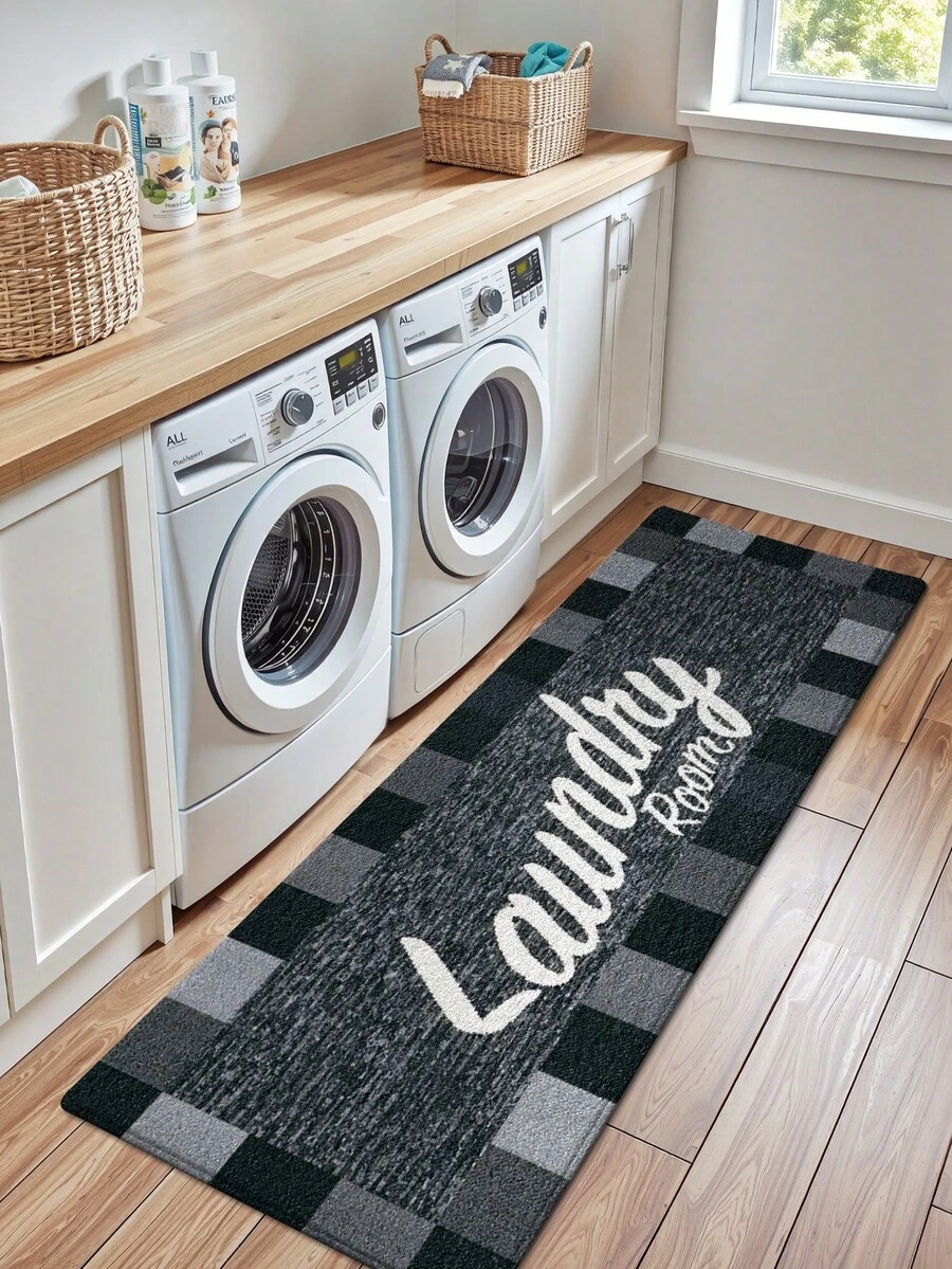 DAJIANG 1pc Modern Laundry Room Mat, Soft Striped Kitchen Rug, Machine Washable Dust-Proof Letter Carpet, Home Decor