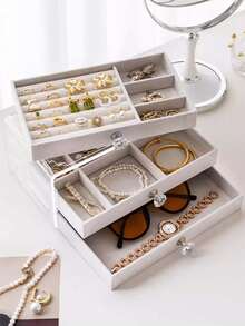 Transparent Acrylic Jewelry Storage Box, Large Capacity Desktop Drawer-Style Storage Box, 5-Layer Acrylic Jewelry Box, Velvet Jewelry Tray, Portable Jewelry Display Box, Stackable Drawer-Style Storage Rack - Multicolor - View 10