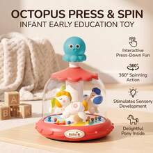 1Pc Baby Toy Press And Spin Fun,3 In 1 Press And Rotate Toy,Baby Activity Ring Toss Game,Carousel Theme Toy,18 Months+ Toddle Education Brain Toy Gift - Multicolor - View 12