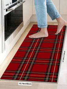 1/2pcs Christmas Floor Mat, Red Buffalo Plaid Pattern, Vintage Diatomaceous Earth Mat, Super Absorbent, Non-Slip, Perfect For Bathroom, Kitchen And Dining Room, Quick Drying, Perfect Gift For Home Decor And Bathroom Mat, Christmas Holiday Gift! - Multicolor - View 13