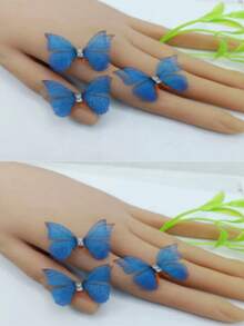 6pcs Translucent Butterfly Decorative Hair Clips - Blue - View 3