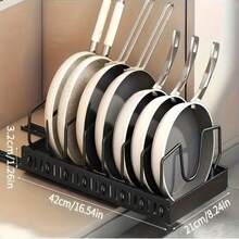 1pc Heavy Duty Pull-Out Pot Lid Organizer - Under Cabinet Storage, 7 Adjustable Steel Racks, Space-Saving Pull-Out Shelf For Pots, Pans And Lids - Suitable For Kitchen, Dining Room Or Home - Easy To Install Under Cabinet Organizer, Kitchen Storage, Compact Design, Also Suitable For Dining Room - Multicolor - View 3