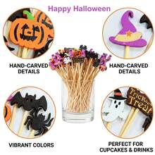 50/100pcs Halloween Cocktail Picks, Pumpkin Spider Bat Ghost Fruit Picks, Halloween Party Decorations - Multicolor - View 5