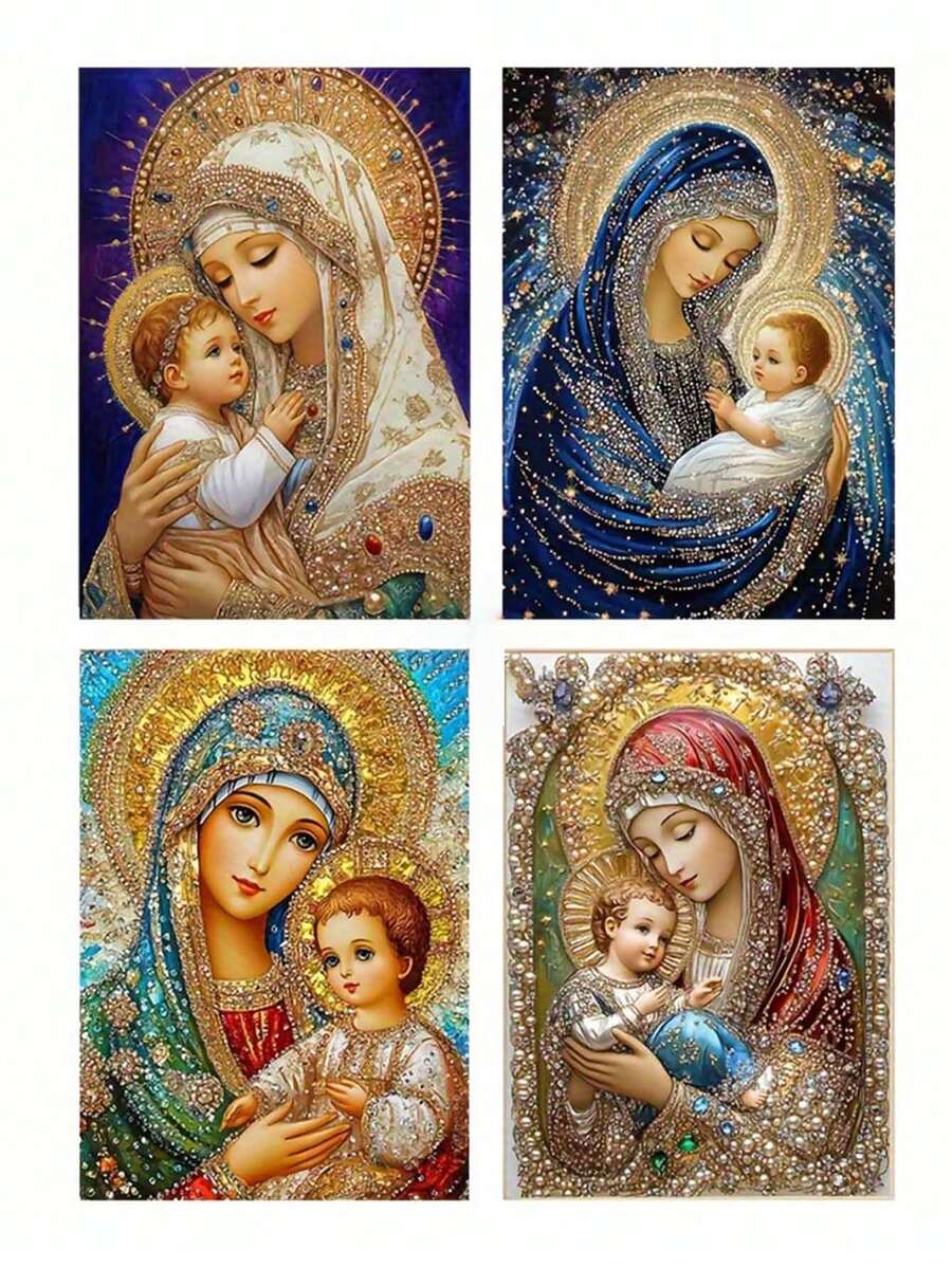 1pc 5D Diamond Painting Kit, Virgin Mary Theme, Colorful Round Acrylic Rhinestones, Full Drill DIY Set, Suitable For Home Wall Decor And Creative Gift, Ideal Choice For Holidays