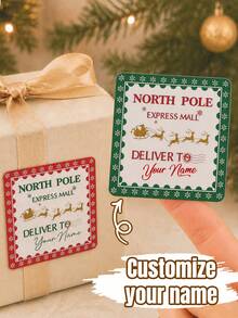 15-150pcs Custom North Pole Christmas Stickers, Personalized Name Gift Labels, Festive Santa Reindeer Holiday Style, Customized Name Christmas Gift Stickers, Customizable Express Mail Labels, Gift Wrapping Decor, Christmas Party Gifts, Name Stickers - Style a - View 1