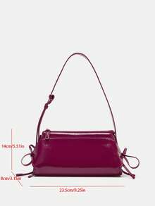 European And American Fashion Solid Color Bow Patent Leather Shoulder Bag - Hot Pink - View 6