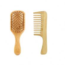 2pcs Bamboo Hair Care Set, Air Cushion Hairbrush And Wide Tooth Comb, Natural Bamboo Hair Styling Tools, Suitable For Home, Travel And Daily Use - Apricot - View 6